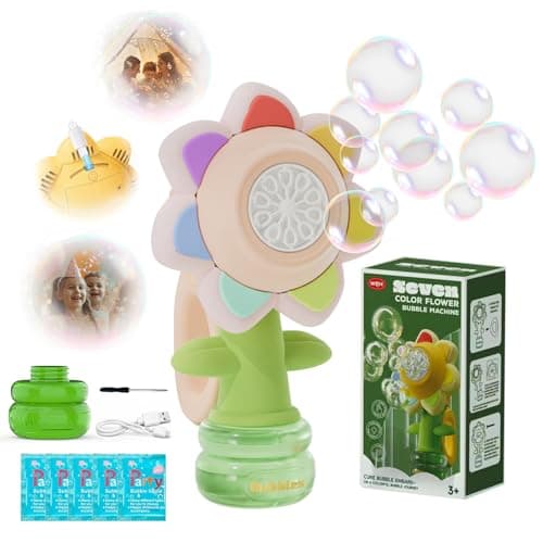WABALLO Bubble Machine for Kids, Automatic Sunflower Bubble Maker for Toddlers, Portable Battery Operated Bubble Toys for Indoor Outdoor Birthday Party Type-C -Pink - Image 1