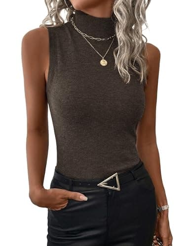 LaGracia Womens Mock Neck Sleeveless Sweater for Women Summer Spring Business Casual Wool Blend Tank Tops Knit Pullover Sweaters Coffee M - Image 1