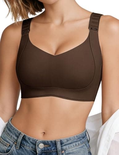 REALWILL Jelly Wireless Bras for Women No Underwire Seamless Full Coverage Bra Comfortable Push Up Everyday Soft T-Shirt Minimizer Lift Bras Brown - Image 1