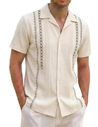 ZAFUL Men Shirt Outfits Mens Button Up Shirts Moisture Wicking Summer Outfit Apricot L - Image 1