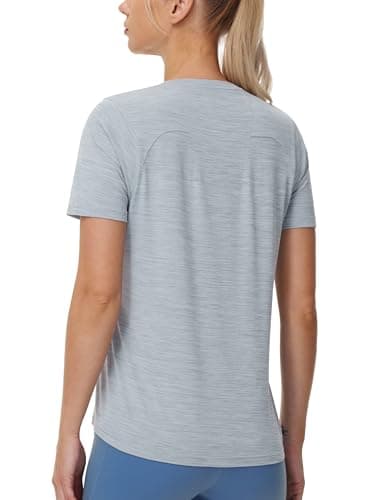 THE GYM PEOPLE Womens Short Sleeve Workout T-Shirts Stretchy Lightweight Crewneck Athletic Running Lounge Tee Tops Heather Grey - Image 1