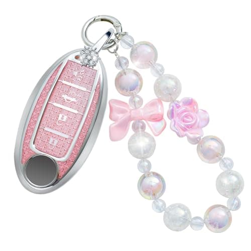 XUPEIXUN for Nissan Key Fob Cover with Keychain, Pink TPU Key Case Protection Shell for 4 Buttons Altima Rogue Sentra Pathfinder Frontier Maxima Titan Murano Kicks Juke Versa Armada - Image 1