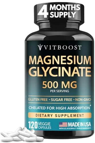 VITBOOST Magnesium Glycinate 500mg - High Absorption Chelated Supplement - Supports Sleep, Muscle Recovery & Heart Health - Non-GMO, Vegan - 120 Capsules - Made in USA - Image 1
