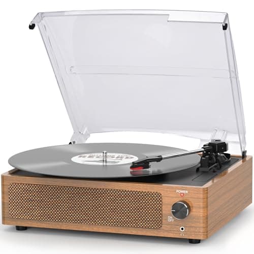 Retro Record Player for Vinyl with Speakers Vintage Turntable Vinyls Records Belt-Driven Turntables 3-Speed 3 Size 33 1/3 45 78 RPM Wireless Playback Headphone AUX RCA Line LP Vinyl Players Wood Grain - Image 1