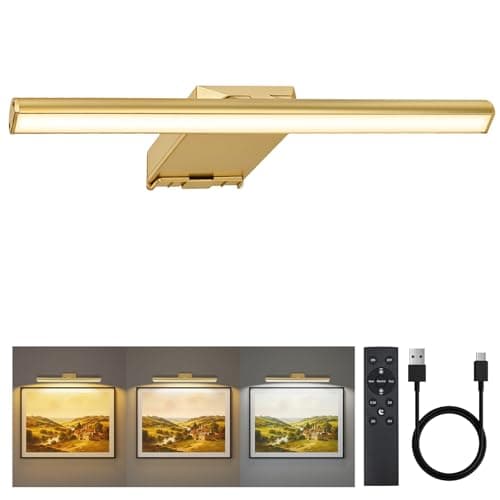 Neymlya 12" Picture Lights for Wall, 10000mAh Rechargeable Battery Operated Picture Light with Remote, 300lm Bright Dimmable 3 Color Temps LED Painting Light for Living Room Bedroom Hallway, Gold - Image 1
