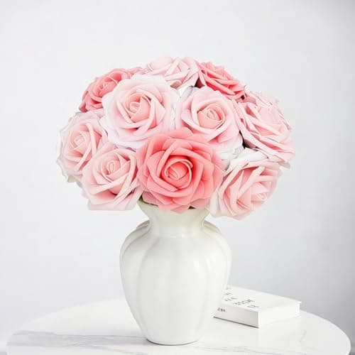 Bnoiiok Artificial Flowers 25pcs Real Looking Blush Shades Foam Fake Roses with Stems for DIY Wedding Bouquets Bridal Shower Pink Centerpieces Floral Arrangements Party Tables Home Decorations - Image 1