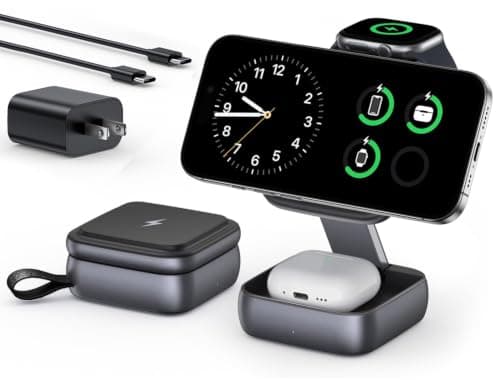 UEQ 3 in 1 Wireless Charging Station for Apple Devices,Foldable Fast Travel Magnetic Wireless Charger,Compatible with MagSafe Charger for iPhone 17 Air 16 15 14 13 12,Apple Watch&AirPods Pro - Image 1