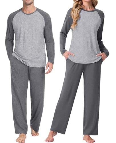 PrinStory Women's Pajama Sets - Soft Comfort Pjs Loose Fit Classic Raglan Sleeve Tops with Pants Sleep Loungewear Set Dark Gray M - Image 1