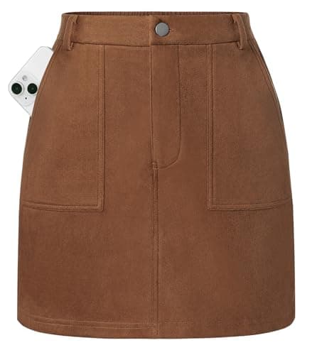 Kate Kasin Women's Suede Mini Skirt, High Waist Pencil Skirt with Pockets 2026, Fall Winter Brown Skirts S - Image 1