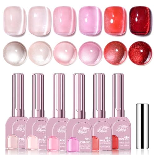 GELLAKTIK Cat Eye Gel Nail Polish Set, 6 Colors 12ML Spring Summer Glitter Magnetic Nail Polish Gel with Magnet, Soak Off UV LED for Home Salon Manicure Gift for Women - Image 1