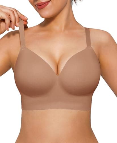 Popilush Womens Push Up Bra Wireless Seamless No Underwire Bras Comfortable Supportive Tshirt Bralettes Coffee - Image 1