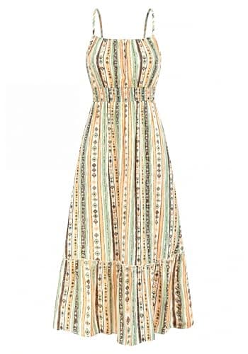 BTFBM Summer Dresses for Women 2026 Sleeveless Spaghetti Strap High Waist Boho Beach Vacation Clothes Spring Maxi Dress(Print Green Yellow, Medium) - Image 1