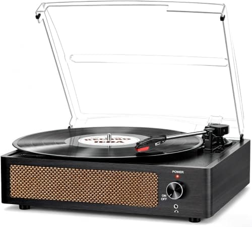 Vinyl Record Player with Speakers Vintage Turntable for Vinyls Records Belt-Driven Turn Table Support 3-Speed, Wireless Playback, Headphone, AUX-in, RCA Line LP Phonograph for Sound Enjoyment Black - Image 1
