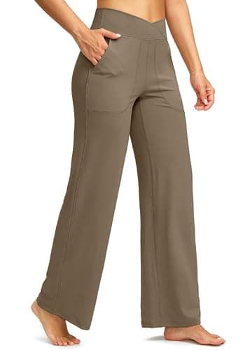 Soothfeel Wide Leg Pants Woman Yoga Pants with Pocket Crosscover High Waist Stretch Lounge Casual Dress Sweatpant Petite - Image 1
