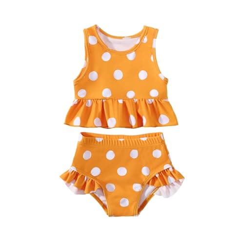 YWFSHOP Baby Swimsuit Girl Two Piece Bathing Suit Toddler Girls Summer Beach Ruffle Tankini Swimwear 1-7Y Polka Dot - Image 1