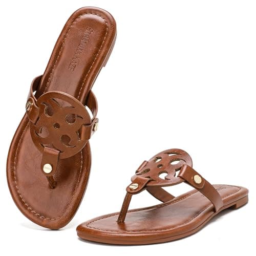 Stratuxx Kaze Women's Dressy Faux Leather Thong Sandals with Memory Foam,Comfy Beach Slides Slip On Flat Sandals for Women - Image 1