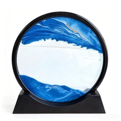 Kbkoudez 3D Moving Sand Art Picture, Round Dynamic Sandscape Desktop Ornament, Flowing Sand Painting in Frame, Stress Relief Relaxing Home Office Shelf Decoration, Ideal Gift (Blue, 12inch)