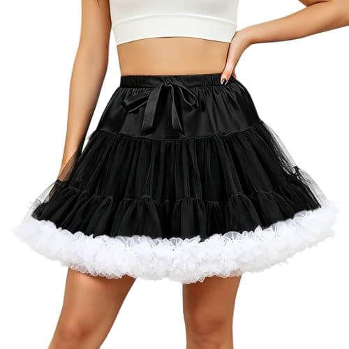 Women's Elastic Waist Chiffon Petticoat Puffy Tutu Tulle Skirt Princess Ballet Dance Pettiskirts Underskirt Black White - Image 1