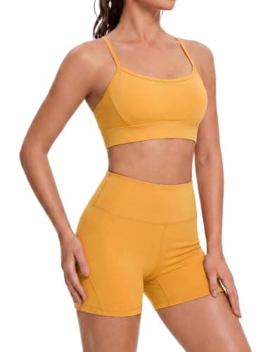 Women Workout Sets 2 Piece Sporty Bra Matching High Waisted Biker Shorts Yoga Sets Gym Pilates Outfits