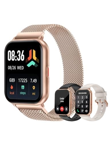 Smart Watches for Women Men (Answer/Make Calls, 3 Bands), 1.85" Fitness Tracker Watch for iPhone/Android Phones with Heart Rate Monitor Sleep/Steps Tracker 100+ Sports Pedometer Waterproof Gold - Image 1