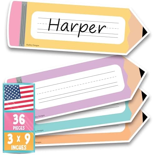 Hadley Designs Desk Name Tags for Classroom - 36 Student Desk Name Plates for Classroom Decor, 9x3 Pastel Nametags Cubby Labels Teacher Supplies, 1st 2nd 3rd Grade Kindergarten Preschool Must Haves - Image 1