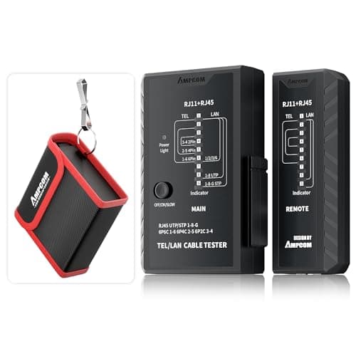 AMPCOM Network Cable Tester RJ45 for LAN & TEL Continuity of RJ45/11/12 CAT5E CAT6 CAT7 UTP & STP Shielded Ethernet Wires Test Tool - W/Carrying Bag - Black - Image 1