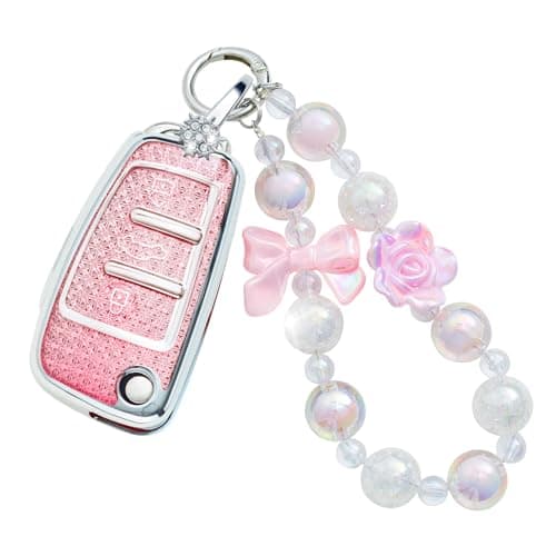 XUPEIXUN for Audi Key Fob Cover with Keychain, Pink TPU Key Case Protection Shell Compatible with A1 A3 Q3 Q7 R8 A6L TT Bling Car Accessories - Image 1