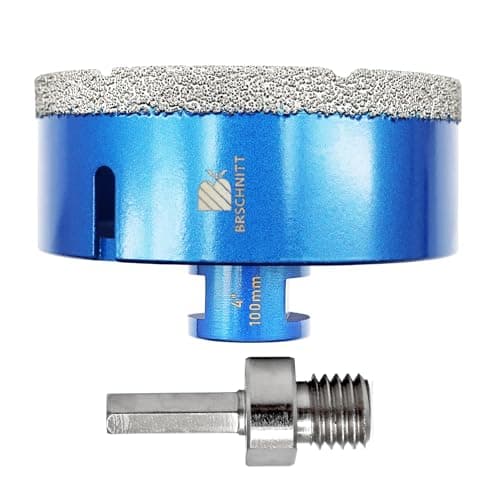 4 Inch Diamond Core Drill Bit for Porcelain Tile Ceramic Marble Granite Drilling,BRSCHNITT 1pc Vacuum Brazed Diamond Hole Saw with 5/8-11 Thread (100mm)&Adapter - Image 1