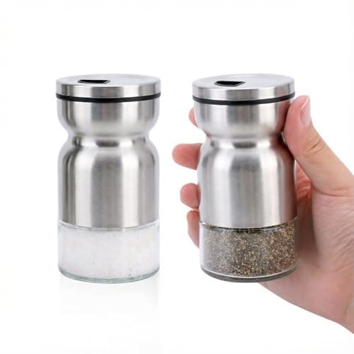 Salt and Pepper Shakers Set Glass, 4 oz Salt Pepper Containers with Adjustable Pour Holes, Glass Bottle & Stainless Steel Outlook for Kitchen Cooking, BBQ, Bar, Table, RV, Camp (Silver) - Image 1