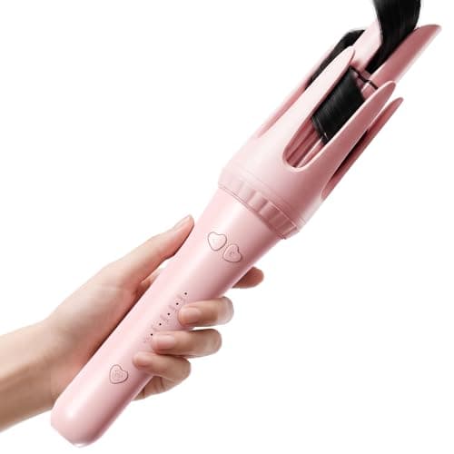 Dyhoo Auto Curling Iron 1.25 Inch, Rotating Hair Curler for Beach Waves, AutomaticHair Curler with Anti-Scald & Anti-Tangle, Ceramic Curling Wand for Long Hair, Dual Voltage, Pink - Image 1