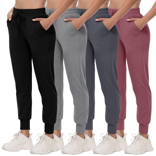 CAMPSNAIL 4 Pack Joggers for Women - Sweatpants with Pockets Lightweight Comfy Yoga Pants for Workout Travel Lounge - Image 1