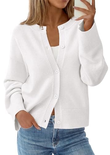 KIRUNDO Cardigan Sweaters for Women 2026 Fall Oversized Puff Long Sleeve Button Up Casual Spring Chunky Vacation Outfits(White, XX-Large) - Image 1