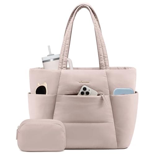 LOVEVOOK Puffer Tote Bag with 40oz Cup Holder, Large Work Tote Laptop Bag for Nurse Teacher, Shoulder Bag for Travel/Gym/Daily - Image 1