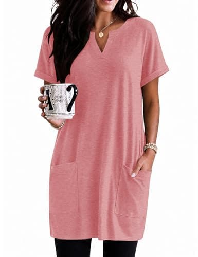 Rapbin Womens Short Sleeve Tunic Shirts Summer Long Tops for Leggings V Neck Flower Novelty Nurse T Shirts - Image 1