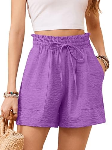 KORSIS Women Shorts High Waist Elastic Summer Lounge Casual Beach Vacation Work Loose Trousers with Pockets Purple XL - Image 1