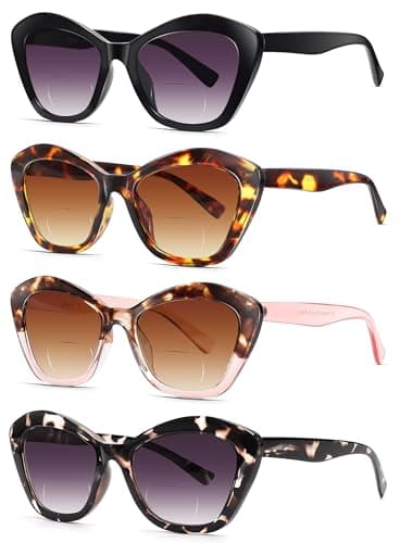 LADEESSE 4 Pack Bifocal Reading Sunglasses for Women Fashion Cateye Sun Readers Outdoor Reading Glasses UV400 +2.75 Protection
