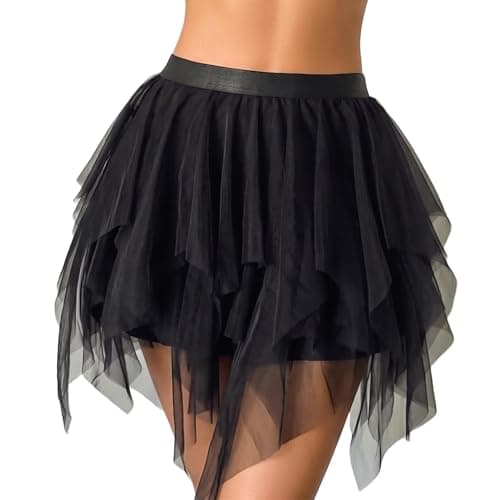 Avidlove Tulle Skirts for Women Fluffy Layered Mesh Fairy SkirtPuffy Irregular Tutu Short Party Dance Skirt Black X-Large - Image 1