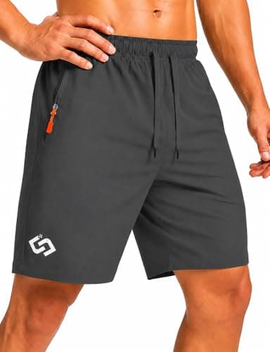 Balanoon Men's 7" Athletic Gym Shorts with Zipper Pockets, Quick Dry, Iron-Gray - Image 1