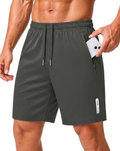 Sailwind Men's Athletic Running Shorts 7" Workout Gym Shorts Quick Dry Basketbal Shorts with Zipper Pockets Sports Tennis Hiking Dark Gray - Image 1