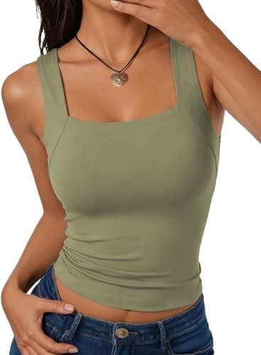 Dokotoo Womens Ladies Athletic Plus Size Tank Tops for Women with Built in Bras Casual Trendy Square Neck Tight Slim Fitted Sleeveless Basic Shirts Lightweight Solid Color Workout Summer Tops Green XL - Image 1