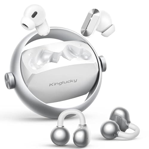 Kinglucky 2-in-1 Wireless Earbuds, in-Ear & Open Ear Clip-On Earbuds Comfortable fit, Bluetooth Headphones 5.4 with Noise Cancelling Mic, Power Swap Charging, Up to 50H, White - Image 1