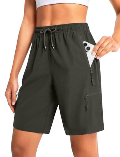 Cyasundent Women's 7" Hiking Cargo Shorts Lightweight Stretch Quick Dry Athletic Golf Summer Bermuda Shorts for Women (Army Green_L)