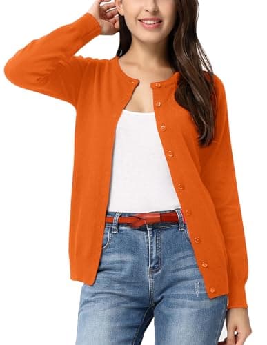 GRACE KARIN Orange Cardigan for Women Dressy Button Up Sweater Jacket Lightweight Spring Clothes Cardigans Outfits XL - Image 1