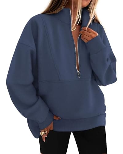 KIRUNDO Sweatshirt for Women 2026 Fall Half Zip Pullover Oversized Fleece Mock Neck Hoodies Fashion Outfits Winter Clothing(Grey Blue, Small) - Image 1