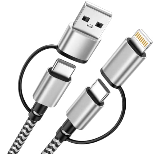 MPATIBY USB C Cable Fast Charging 60W iPhone Charger Cable 5FT, USB to USBC to Ligh-tning Cable 4 in 1 Charging Cable with Type C/USB A for iPhone 17/16/15/14/13/12/iPad/Android/MacBook