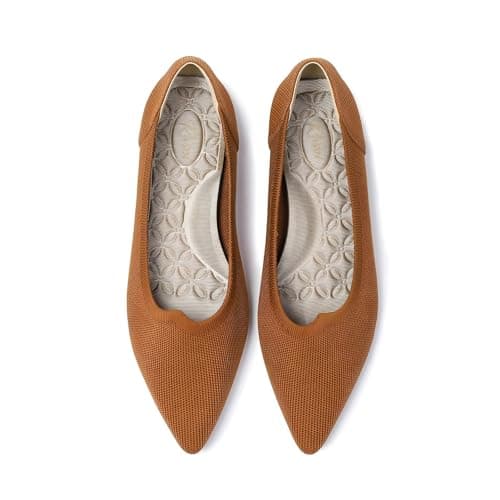 Rivsoi Women’s Flats, Pointed Toe Ballet Flats Shoes for Women Comfortable Knit Dressy Flat Brown - Image 1