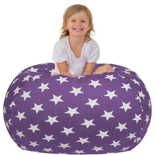 Aubliss Stuffed Animal Storage, Canvas Bean Bag Chairs Cover, X-Large 48" Kids Toy Storage Organizer for Blankets Towels Clothes