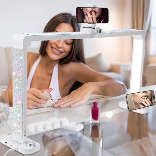 obcd 34in Nail Light for Desk Foldable Large Half Moon Lamp Suitable for Nail Tech Beauty Manicure Eyelash Extension Tattoo Eyebrows Crafts Stepless Brightness with 3 Color Modes Infinitely Knob - Image 1