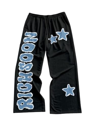 VIPWOLF Men's Graphic Stacked Sweatpants Streetwear Gothic Drawstring Flared Sweat Pants Black Star Y2K Small - Image 1