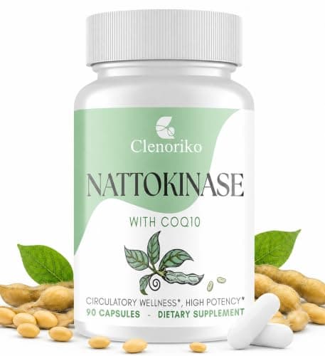 Clenoriko Nattokinase Supplement – Vitamin K2 Free | Nattokinase 8000 FU and CoQ10 100mg for Heart* & Circulation | 400mg Natto Enzyme, 8000 FU per Serving, 90 Capsules (90 Day Supply) - Image 1